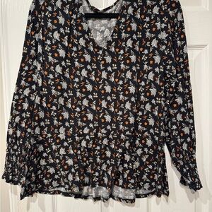 LOFT Black and White Floral Blouse